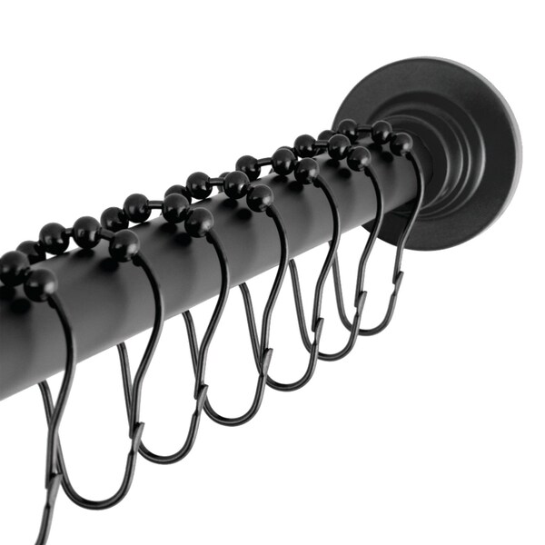 Kingston Brass 6072 Stainless Steel Adjustable Tension Shower Curtain Rod with Rings, Matte Black SCC3110 - main